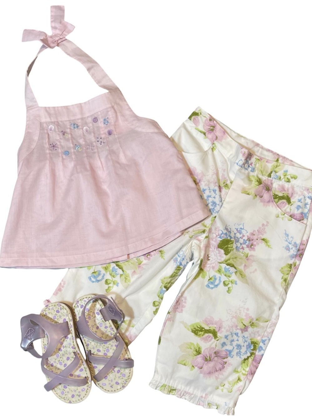 NWT Janie and Jack Seashell Island Floral Pants and Lavender Top 2T